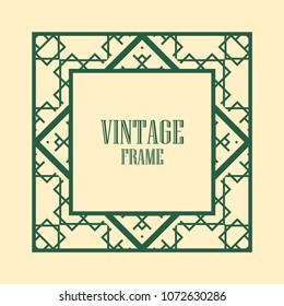 Vintage ornamental decorative label frame with ornate border and vintage pattern. Template for design of retro frames, borders, labels. Art deco ornament. Vector illustration
