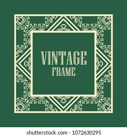 Vintage ornamental decorative label frame with ornate border and vintage pattern. Template for design of retro frames, borders, labels. Art deco ornament. Vector illustration