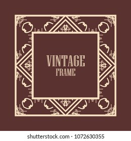 Vintage ornamental decorative label frame with ornate border and vintage pattern. Template for design of retro frames, borders, labels. Art deco ornament. Vector illustration