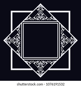 Vintage ornamental decorative label frame with ornate border and vintage pattern. Template for design of retro frames, borders, labels. Art deco ornament. Vector illustration
