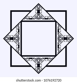 Vintage ornamental decorative label frame with ornate border and vintage pattern. Template for design of retro frames, borders, labels. Art deco ornament. Vector illustration