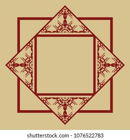 Vintage ornamental decorative label frame with ornate border and vintage pattern. Template for design of retro frames, borders, labels. Art deco ornament. Vector illustration
