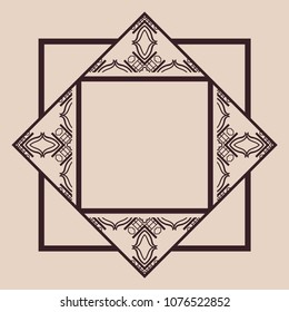 Vintage ornamental decorative label frame with ornate border and vintage pattern. Template for design of retro frames, borders, labels. Art deco ornament. Vector illustration