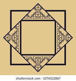 Vintage ornamental decorative label frame with ornate border and vintage pattern. Template for design of retro frames, borders, labels. Art deco ornament. Vector illustration