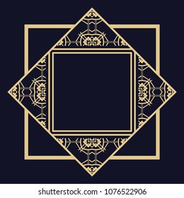 Vintage ornamental decorative label frame with ornate border and vintage pattern. Template for design of retro frames, borders, labels. Art deco ornament. Vector illustration