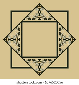 Vintage ornamental decorative label frame with ornate border and vintage pattern. Template for design of retro frames, borders, labels. Art deco ornament. Vector illustration