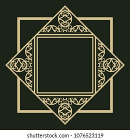 Vintage ornamental decorative label frame with ornate border and vintage pattern. Template for design of retro frames, borders, labels. Art deco ornament. Vector illustration