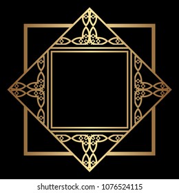 Vintage ornamental decorative label frame with ornate border and vintage pattern. Template for design of retro frames, borders, labels. Art deco ornament. Vector illustration