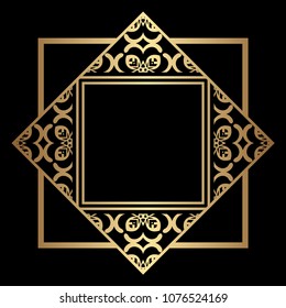 Vintage ornamental decorative label frame with ornate border and vintage pattern. Template for design of retro frames, borders, labels. Art deco ornament. Vector illustration