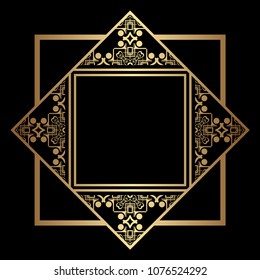 Vintage ornamental decorative label frame with ornate border and vintage pattern. Template for design of retro frames, borders, labels. Art deco ornament. Vector illustration