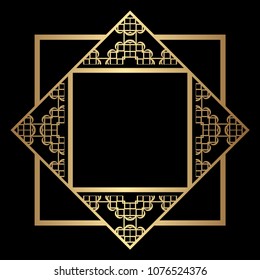 Vintage ornamental decorative label frame with ornate border and vintage pattern. Template for design of retro frames, borders, labels. Art deco ornament. Vector illustration