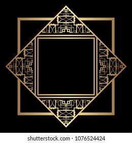 Vintage ornamental decorative label frame with ornate border and vintage pattern. Template for design of retro frames, borders, labels. Art deco ornament. Vector illustration