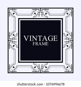 Vintage ornamental decorative label frame with ornate border and vintage pattern. Template for design of retro frames, borders, labels. Art deco ornament. Vector illustration