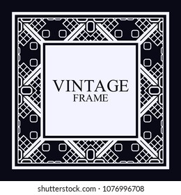 Vintage ornamental decorative label frame with ornate border and vintage pattern. Template for design of retro frames, borders, labels. Art deco ornament. Vector illustration