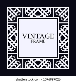 Vintage ornamental decorative label frame with ornate border and vintage pattern. Template for design of retro frames, borders, labels. Art deco ornament. Vector illustration