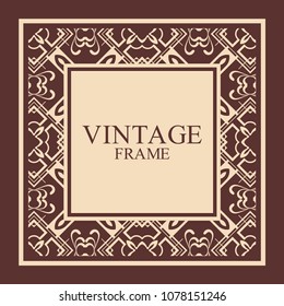 Vintage ornamental decorative label frame with ornate border and vintage pattern. Template for design of retro frames, borders, labels. Art deco ornament. Vector illustration