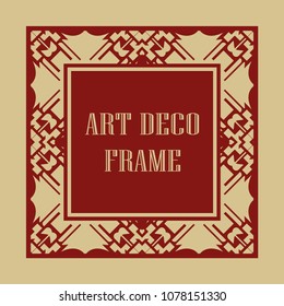 Vintage ornamental decorative label frame with ornate border and vintage pattern. Template for design of retro frames, borders, labels. Art deco ornament. Vector illustration