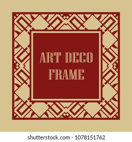 Vintage ornamental decorative label frame with ornate border and vintage pattern. Template for design of retro frames, borders, labels. Art deco ornament. Vector illustration