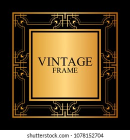 Vintage ornamental decorative label frame with ornate border and vintage pattern. Template for design of retro frames, borders, labels. Art deco ornament. Vector illustration