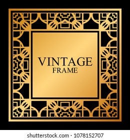 Vintage ornamental decorative label frame with ornate border and vintage pattern. Template for design of retro frames, borders, labels. Art deco ornament. Vector illustration