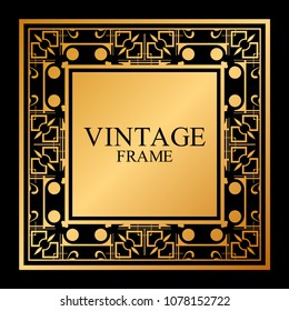 Vintage ornamental decorative label frame with ornate border and vintage pattern. Template for design of retro frames, borders, labels. Art deco ornament. Vector illustration