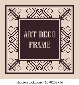 Vintage ornamental decorative label frame with ornate border and vintage pattern. Template for design of retro frames, borders, labels. Art deco ornament. Vector illustration