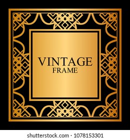 Vintage ornamental decorative label frame with ornate border and vintage pattern. Template for design of retro frames, borders, labels. Art deco ornament. Vector illustration