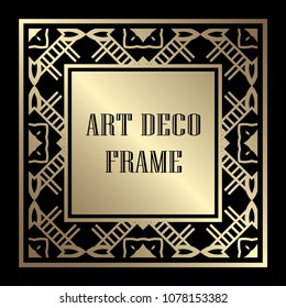 Vintage ornamental decorative label frame with ornate border and vintage pattern. Template for design of retro frames, borders, labels. Art deco ornament. Vector illustration