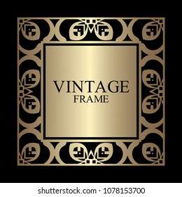 Vintage ornamental decorative label frame with ornate border and vintage pattern. Template for design of retro frames, borders, labels. Art deco ornament. Vector illustration