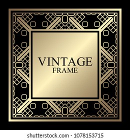 Vintage ornamental decorative label frame with ornate border and vintage pattern. Template for design of retro frames, borders, labels. Art deco ornament. Vector illustration