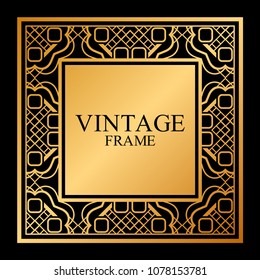 Vintage ornamental decorative label frame with ornate border and vintage pattern. Template for design of retro frames, borders, labels. Art deco ornament. Vector illustration