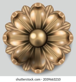 Vintage ornamental detail, isolated. Metal flower blossom.