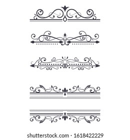 Vintage ornamental dividers. Typographic decorations. Vector illustration isolated on white background