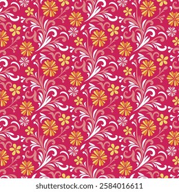 vintage ornamental floral blossom pattern for print on demand fabric wallpaper and fashion design