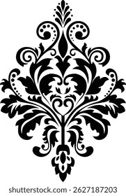 Vintage Ornamental Floral Motif Design – Black and White Vector	
