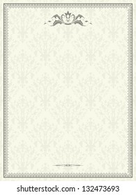 Vintage ornamental frame on damask background, baroque style