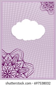 Vintage ornamental frame on purple ornate background. Luxury template for invitation or greeting card. Vector illustration.