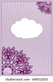 Vintage ornamental frame on purple ornate background. Luxury template for invitation or greeting card. Vector illustration.