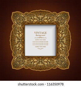 Vintage ornamental frame, rich, royal, luxury design, creative, trendy gold element for page and web decoration on brown abstract background