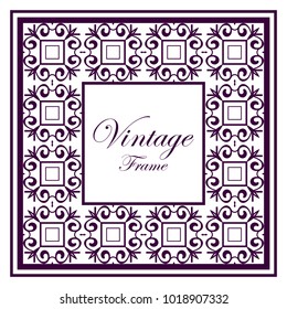 Vintage ornamental frame. Template with ornate pattern for design of greeting card, wedding invitation, birthday