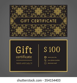 Vintage ornamental gift certificate. Vector editable template include front and back side