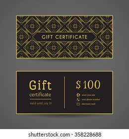 Vintage ornamental gift certificate. Vector editable template include front and back side