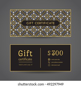 Vintage ornamental gift certificate. Vector editable template include front and back side