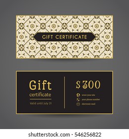 Vintage ornamental gift certificate. Vector editable template include front and back side