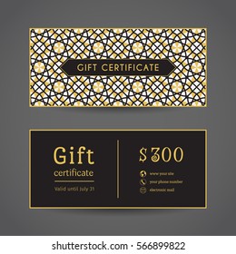 Vintage ornamental gift certificate. Vector editable template include front and back side