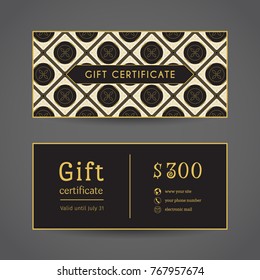 Vintage ornamental gift certificate. Vector editable template include front and back side