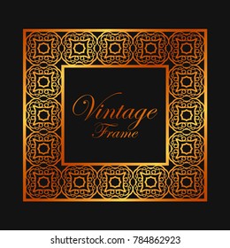 Vintage ornamental golden frame. Luxury elegant ornament. Flourished border. Element for brochures. Template for design. Vector illustration
