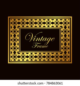 Vintage ornamental golden frame. Luxury elegant ornament. Flourished border. Element for brochures. Template for design. Vector illustration