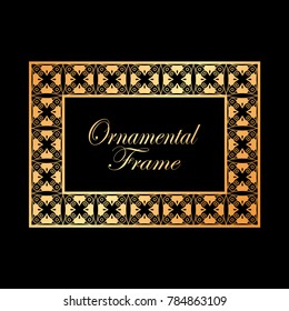Vintage ornamental golden frame. Luxury elegant ornament. Flourished border. Element for brochures. Template for design. Vector illustration
