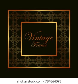 Vintage ornamental golden frame. Luxury elegant ornament. Flourished border. Element for brochures. Template for design. Vector illustration